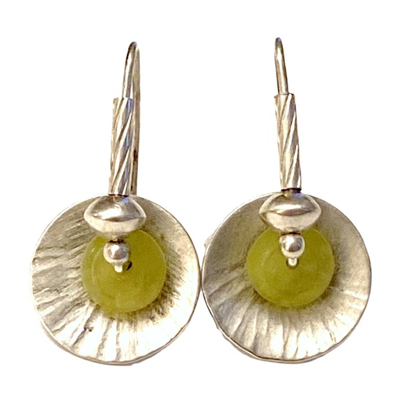 J BARNES Sterling Silver Modernist Dangle Earrings Green - Picture 1 of 4